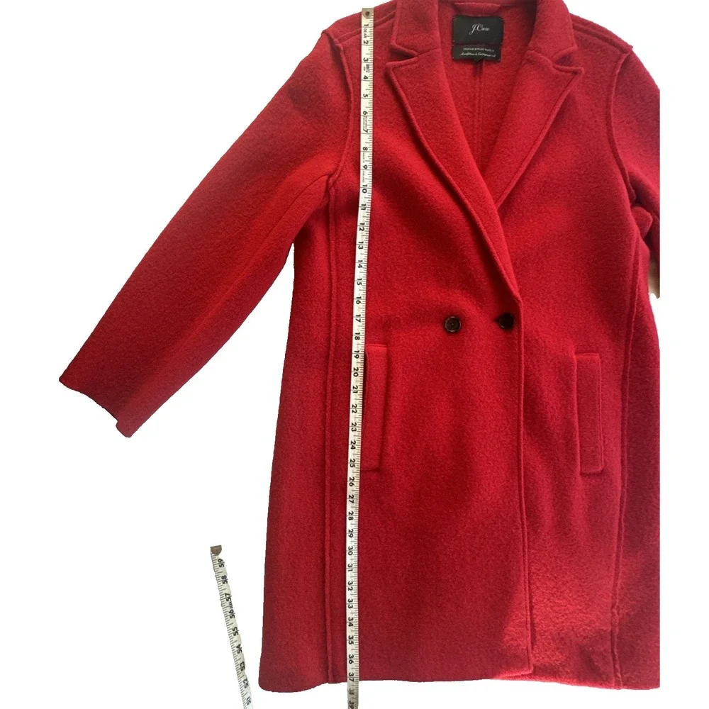 J.Crew 100% Italian Boiled Wool Coat Womens Size 12 Red Double Breasted Top Coat